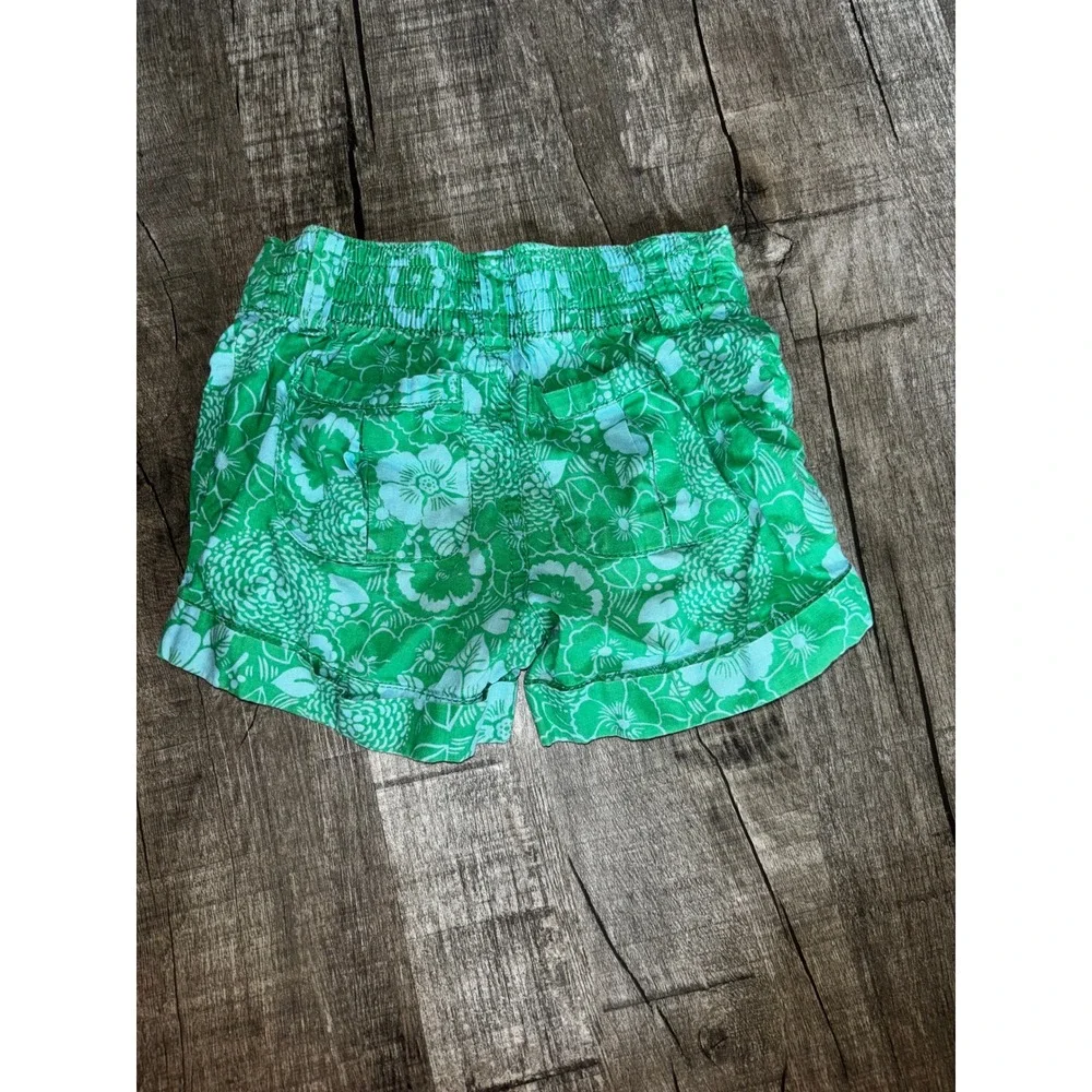OshKosh Bgosh Toddler Girls Green Floral Cotton Cuffed Shorts Size 4T